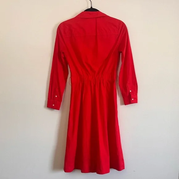 J.Crew Poplin Bright Cerise Cotton Tie Waist Dress size 00 - Picture 9 of 13